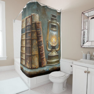 Rideaux De Douche Peinture d'une pile de livres anciens Bibliothèque