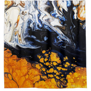 Rideaux De Douche Peinture en acrylique or, bleu et blanc Art Abstra