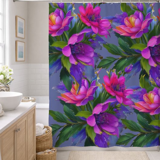 Rideaux De Douche Peinture Fleurs tropicales Couleurs vives