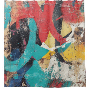 Rideaux De Douche Peinture Murale de Rue avec Coulures Superposées &
