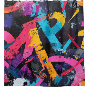 Rideaux De Douche Peinture Murale de Rue avec Coulures Superposées e