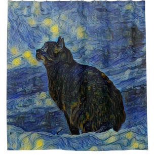 Rideaux De Douche Peinture numérique Chat Shambhala à Vincent Van Go