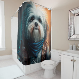 Rideaux De Douche Peinture numérique d'un chien havanais sur vélo