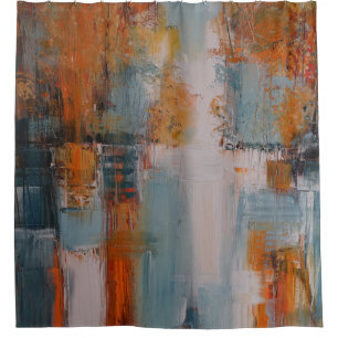 Rideaux De Douche Peinture orange, blanche et turquoise abstraite