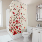 Rideaux De Douche Peinture orientale de style, fleur de prune au (En situation)
