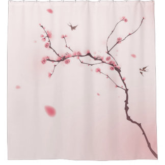 Rideaux De Douche Peinture orientale de style, fleurs de cerisier