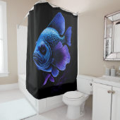 Rideaux De Douche Peinture Poisson pourpre et bleu (En situation)