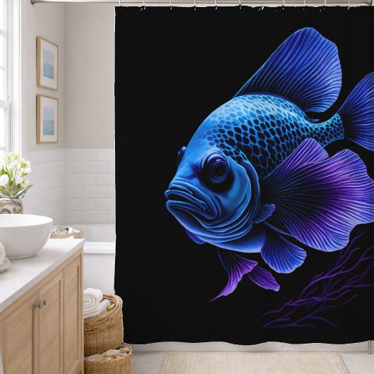 Rideaux De Douche Peinture Poisson pourpre et bleu