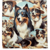 Rideaux De Douche Peinture rétro Australian Shepherd sans couture (Devant)