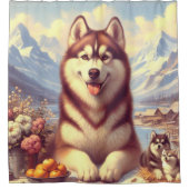 Rideaux De Douche Peinture rétro Sibérienne Husky (Devant)