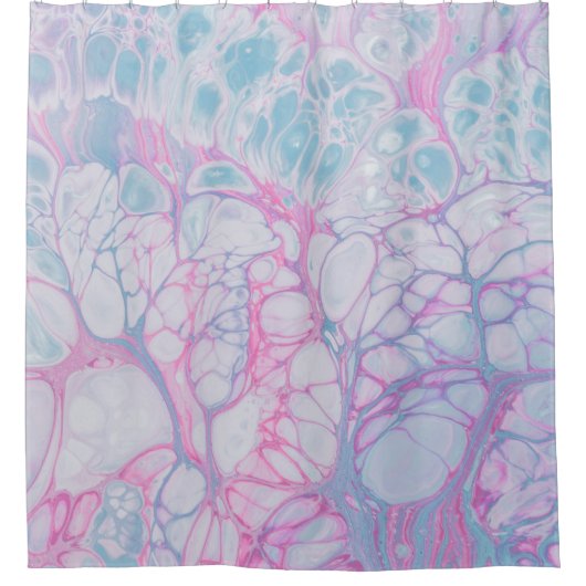 RIDEAUX DE DOUCHE PEINTURE ROSE ET ABSTRAITE TURQUOISE (Devant)