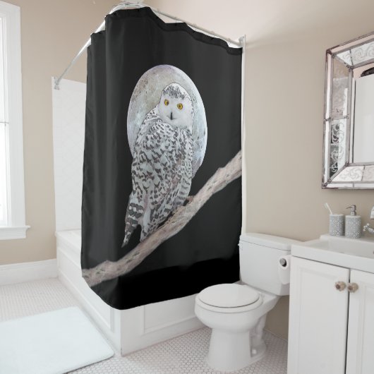 Rideaux De Douche Peinture sur la Chouette neigeuse et la Lune - Art (En situation)