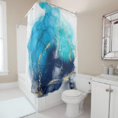 Rideaux De Douche Peinture Turquoise et bleue moderne Abstraite (En situation)
