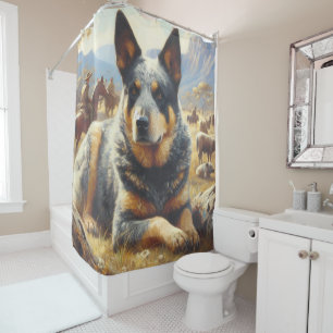Rideaux De Douche Peinture vintage australienne de chien de bétail