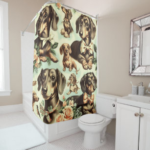 Rideaux De Douche Peinture vintage Dachshund transparente