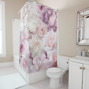 Rideaux De Douche Peinture vintage de jardin botanique rose Roses
