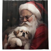 Rideaux De Douche Pekingese avec le Père Noël Festif Noël (Devant)