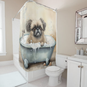 Rideaux De Douche Pékinois dans la baignoire Aquarelle Art de chien 