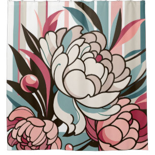 Rideaux De Douche Peonies Art Déco