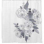 Rideaux De Douche peonies ghaphic gray noir-blanc fleurs botaniques (Devant)