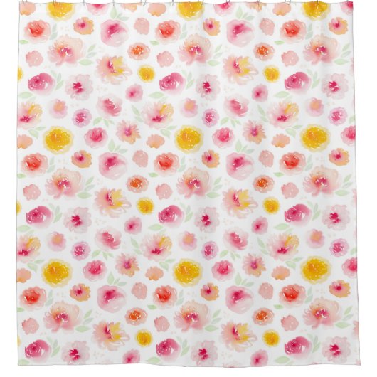 Rideaux De Douche Peonies roses Aquarelle Motif Floral (Devant)