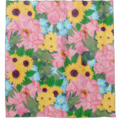 Rideaux De Douche Peonies roses tendance Yellow Sunflowers Aquarelle (Devant)