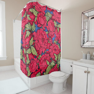 Rideaux De Douche Peonies rouges avec Feuilles d'or