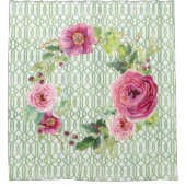 Rideaux De Douche Peony Garden Trellis Boho Wreath Rose Aquarelle (Devant)