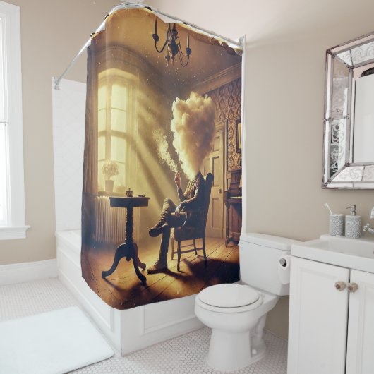 Rideaux De Douche Perdu dans la fumée - Surreal Art Design (En situation)