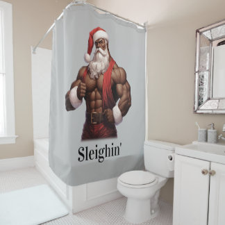 Rideaux De Douche Père Noël Afro-Américain musclé à la salle de spor