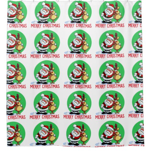 Rideaux De Douche Père Noël avec ami renne (Devant)