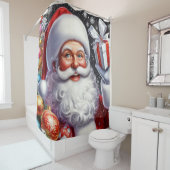 Rideaux De Douche Père Noël classique avec présent & ornements (En situation)
