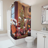 Rideaux De Douche Père Noël et elfes après le travail. (En situation)