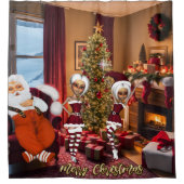 Rideaux De Douche Père Noël et elfes après le travail. (Devant)