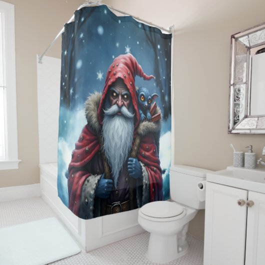 Rideaux De Douche Père Noël Frostbite et son elfe de malice. (En situation)