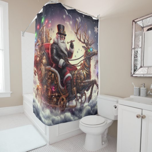 Rideaux De Douche Père Noël/Reindeer steampunk Noël/hiver (En situation)