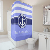 Rideaux De Douche Périwinkle Rugby Stripe Ancre CB Monogram Navy (En situation)
