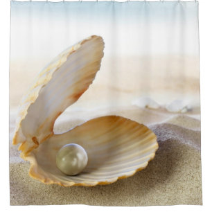 Rideaux De Douche Perle dans coquille de palourde sable de plage océ