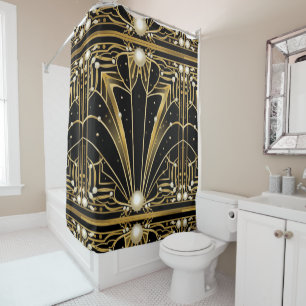 Rideaux De Douche Perles Art Déco élégantes noir or