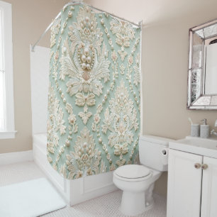 Rideaux De Douche Perles cristaux Français Damas Broderie