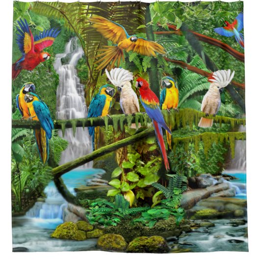 RIDEAUX DE DOUCHE PERROQUETS AU PARADIS (Devant)