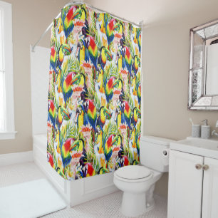 Rideaux De Douche Perroquets Et Feuilles De Palmiers