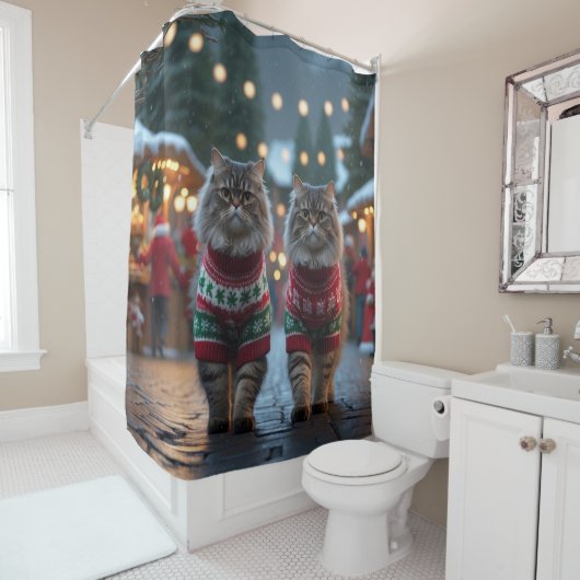 Rideaux De Douche Persian Cats Christmas Snow Holiday (En situation)