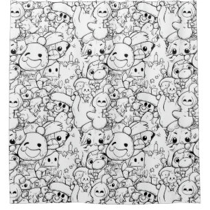Rideaux De Douche Personnages mignons Kawaii Doodle (1)