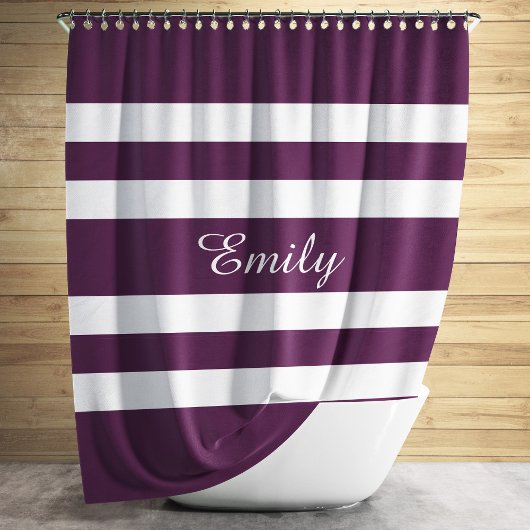 Rideaux De Douche Personnalisé Élégant Violet Blanc rayé