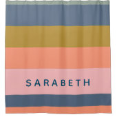 Rideaux De Douche Personnalisé Moderne rayé bleu bleu clair rose (Devant)