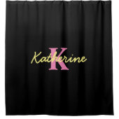Rideaux De Douche Personnalisé Monogramme Noir moderne (Devant)