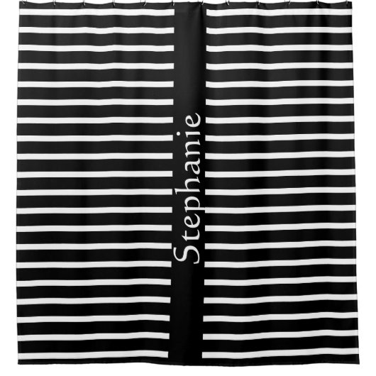 Rideaux De Douche Personnalisé Nom Black White Stripe Classé Design  (Devant)