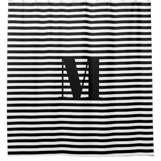 Rideaux De Douche Personnaliser monogramme initial noir blanc rayure (Devant)