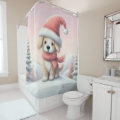 Rideaux De Douche Petit chiot de Noël en chapeau santa (En situation)